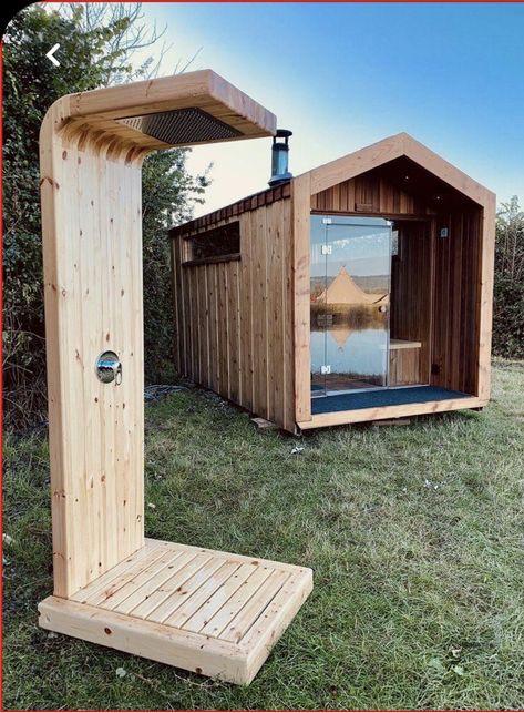 Diy Sauna, Sauna House, Sauna Design, Outdoor Sauna, Outdoor Spa, Outdoor Bathrooms, Tiny House Cabin, Small Houses, Tiny House Design