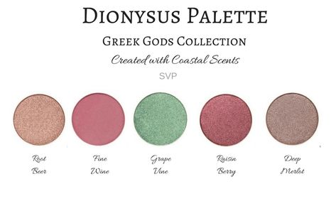 Palette inspired by Greek God Dionysus Mythology Olympian Created with Coastal Scents Eyeshadow Greek Gods Color Palette, Ancient Greek Color Pallete, Dionysus Makeup, Greek Mythology Color Palette, Greek Makeup, Dionysus Aesthetic, Dark Branding, Ancient Greece Fashion, Hellenic Polytheism