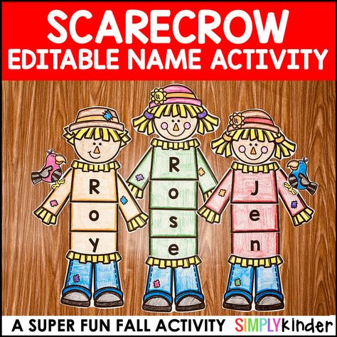 Craft Kindergarten, Scarecrow Craft, Name Activity, Fall Bulletin Board, Prek Crafts, Preschool Names, Scarecrow Crafts, Name Practice, Halloween Crafts Preschool