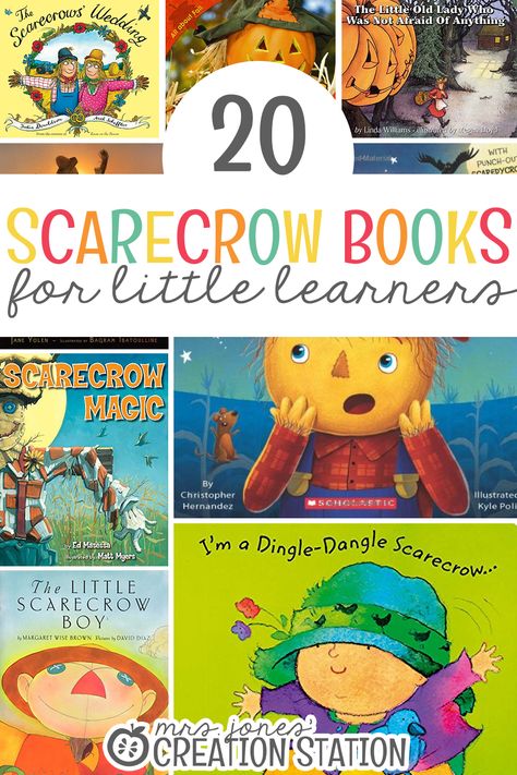 Scarecrow books galore! Fill your library with these fun scarecrow themed books to bring lots of laughter into your classroom! 20 Scarecrow Books for Little Learners - Mrs. Jones' Creation Station  #FallBooks #Autumn #Scarecrow #TeachersPayTeachers #MrsJonesCreationStation Mrs Jones, Creation Station, Read Aloud Books, Kindergarten Resources, Fallen Book, Theme Activity, Preschool Books, Preschool Curriculum, Books For Kids