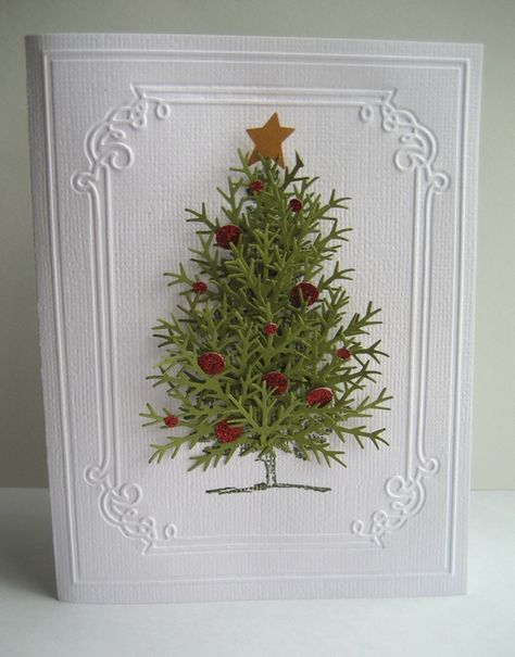 old-fashioned christmas tree using snowflake punch? Old Fashion Christmas Tree, Christmas Card Inspiration, 카드 디자인, Homemade Christmas Cards, Christmas Tree Cards, Simple Christmas Tree, Tree Cards, Old Fashioned Christmas, Diy Christmas Cards