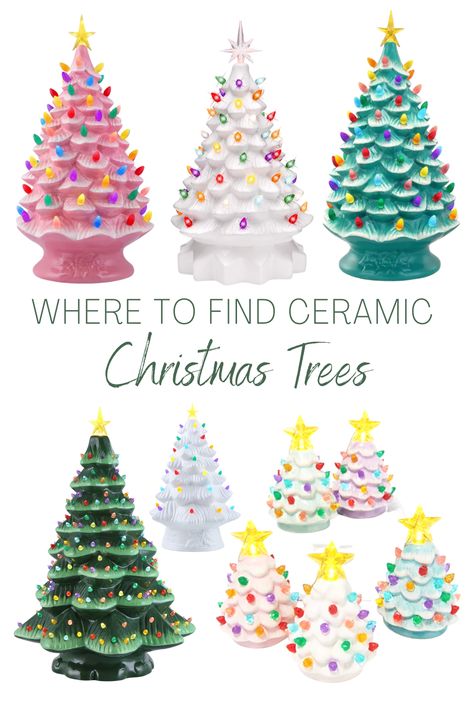 Decorating With Ceramic Christmas Trees, Ceramic Xmas Trees, Diy Ceramic Christmas Tree, Ceramic Christmas Tree Painting Ideas, Painted Ceramic Christmas Trees, 70s Christmas Decorations, Ceramic Tree Christmas, Ceramic Christmas Tree Display, Whoville Village