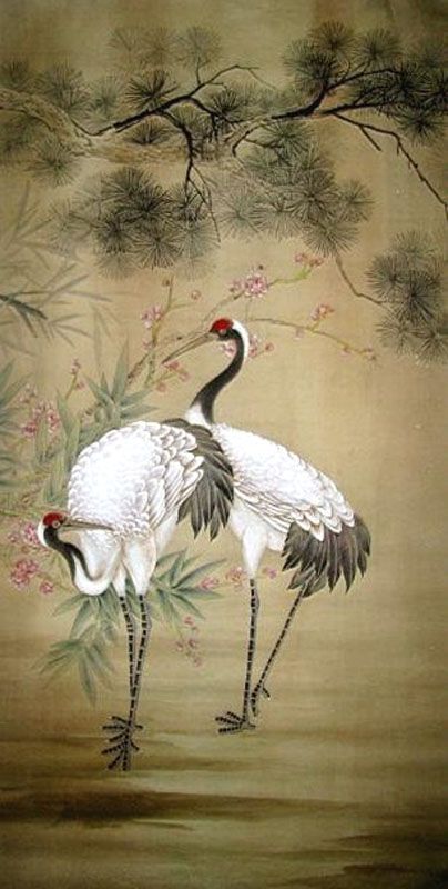 Chinese Crane, Crane Painting, Chinese Bird, Crane Art, Chinese Flowers, Chinese Folk Art, Korean Painting, Art Pics, Asian Painting