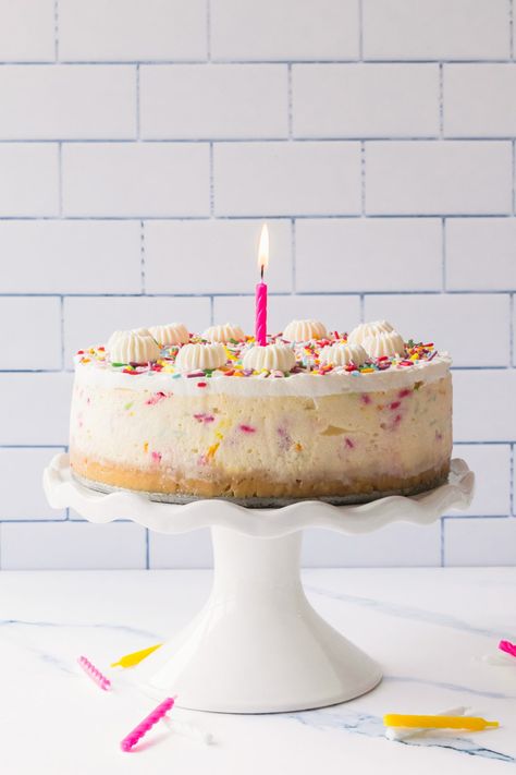 Cheesecake Birthday Cake, Cheesecake Birthday, Birthday Cheesecake Recipes, Birthday Cake Cheesecake, Cheesecake Photos, Vanilla Pudding Recipes, Funfetti Birthday, Birthday Cheesecake, Homemade Vanilla Pudding