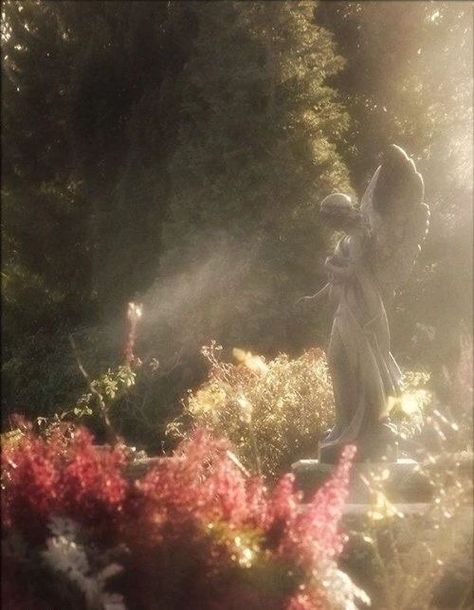 An Angel, Secret Garden, In The Middle, A Garden, The Middle, Trees, Angel, Statue, Flowers