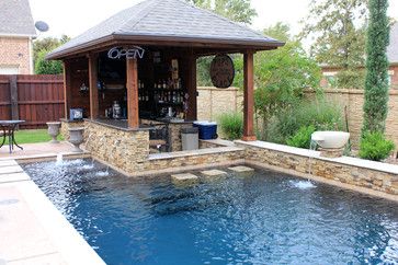 Pool Design Ideas, Inspiration, Pictures and Remodels Patio Pools, Bbq Patio, Backyard Pool Design, Custom Swimming Pool, Small Swimming Pools, Pools Backyard, Backyard Bar, Backyard Kitchen, Small Pools