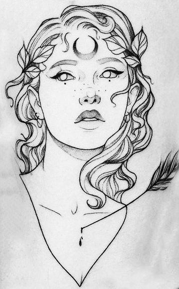 Selene Greek Goddess Tattoo, Goddess Of Life Tattoo, Artemis Goddess Tattoo Design, Artemis Apollo Tattoo, Artemis Goddess Art Drawing, Artemis Line Art, Artemis Drawing Greek Mythology, Artimus Greek Goddess Tattoo, Athena Drawing Greek Mythology