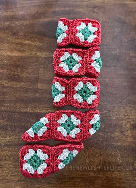 Easy Crochet Stockings Christmas, Christmas Stalking Crochet Pattern, Crocheted Christmas Gifts Ideas, Crochet For Holidays, Granny Square Stocking Pattern Free, Hexagon Christmas Stocking, Hexagon Granny Square Stocking Pattern, Crochet Mini Christmas Stockings Free Pattern, Crochet Vintage Christmas Stocking Pattern Free