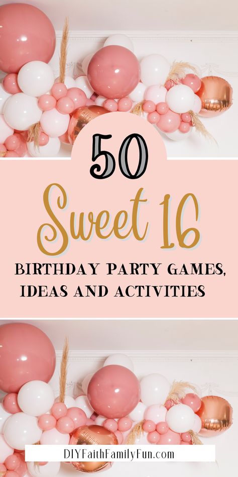 16 Birthday Celebration Ideas, Suprise 16 Birthday Ideas, What To Do For A Sweet 16 Party, 15th Birthday Ideas For Girls Parties, 16 Birthday Party Game Ideas, Games For A Sweet 16 Birthday Party, Party Ideas For Sweet 16 Birthday, Cute Birthday Party Activities, Sixteenth Birthday Party Games