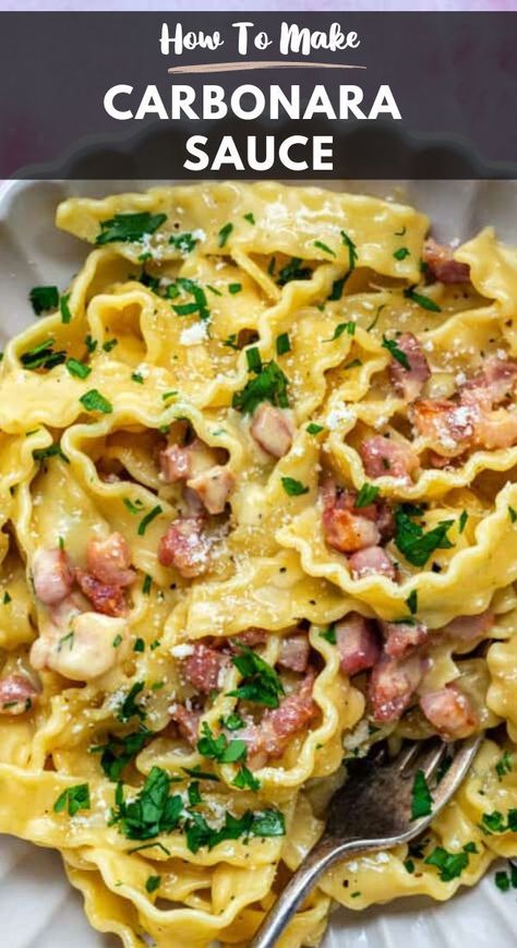 Egg Pasta Sauce, Cabonara Recipes, Carbonara With Egg, Carbonara Pasta Creamy, Vegetarian Carbonara, Creamy Carbonara Sauce, Italian Carbonara, Carbonara Ingredients, Types Of Pasta