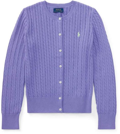 Ralph Lauren Mini-Cable Cotton Cardigan Ralph Lauren Cardigan, Light Blue Cardigan, Cardigan Purple, Ralph Lauren Slim Fit, Polo Ralph Lauren Women, Fitted Cardigan, Ralph Lauren Logo, Jeans Casual, Blue Cardigan