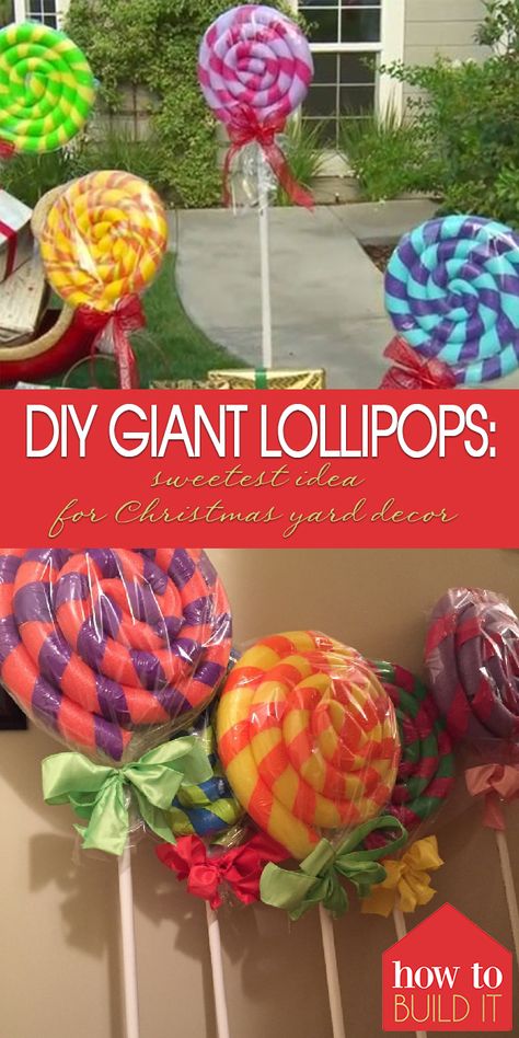 DIY Giant Lollipops: Sweetest Idea For Christmas Yard Decor | How To Build It Diy Giant Lollipops, Christmas Yard Decor, Christmas Outdoor Decorations, Christmas Parade Floats, Giant Lollipops, Outdoor Christmas Diy, Grinch Christmas Decorations, Gingerbread Christmas Decor, Candy Land Christmas Decorations Outdoor