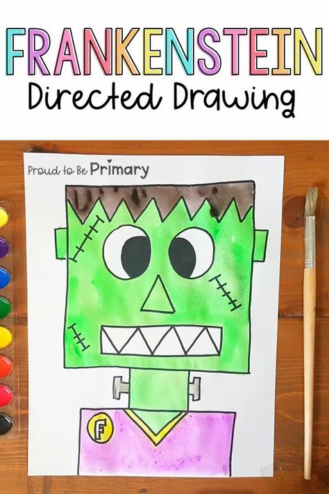 Frankenstein Drawing, Directed Drawing Kindergarten, Classroom Halloween Party, Halloween Art Projects, Halloween Kindergarten, October Activities, Halloween Writing, Fall Kindergarten, Halloween Classroom