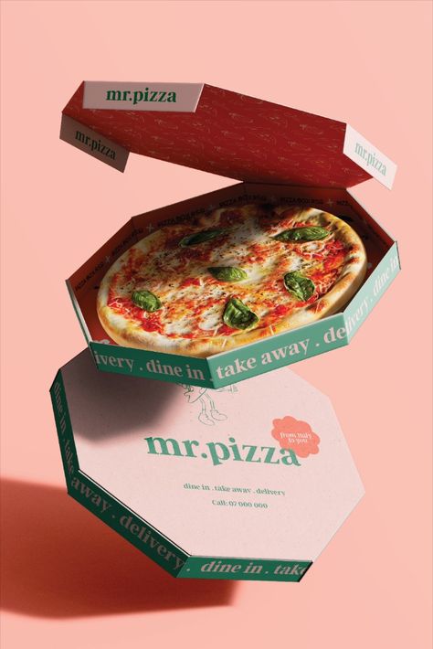 Pizza Logo and Brand Identity and Packaging Design Pizza Box Branding, Pizza Package Design, Pizza Shop Branding, Pizza Design Ideas Creative, Branding Design Restaurant, Pizza Packaging Ideas, Pizza Branding Identity, Pizza Box Design Creative, Pizza Restaurant Design Interior Ideas