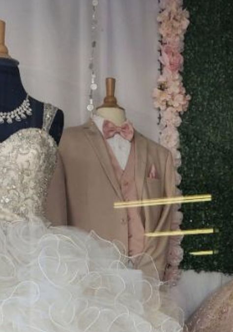 Chambelanes Outfits Pink, Chambelanes Outfits Quinceanera Pink, Quinceanera Court Outfits, Pink And Gold Quinceanera Dress, Quince Chambelanes Outfits, Chambelan Outfits, Chambelanes Outfits Quinceanera, Pink Quince Theme, Chambelanes Outfits