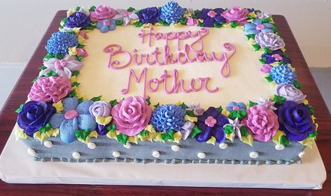 Flower Sheet Cake in Shades of Purple - Adrienne & Co. Bakery Birthday Cake For Adults Women, Birthday Cake For Adults, Sheet Cakes Decorated, Sheet Cake Designs, Cake Wallpaper, Rectangle Cake, Birthday Cake For Mom, 80 Birthday Cake, Birthday Sheet Cakes