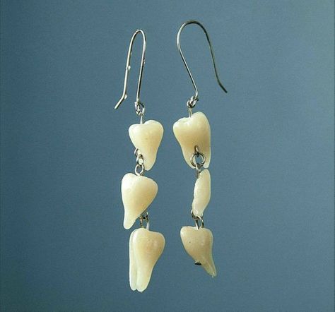 Jewelry Made Of Teeth, Weird Earing, Oddity Earrings, Weird Earring, Scary Jewelry, Unique Earrings Weird, Weird Earrings Aesthetic, Scary Earrings, Human Teeth Jewelry