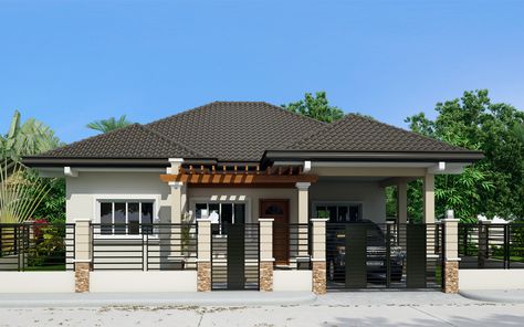 Clarissa - One story house with elegance | Pinoy ePlans - Modern House Designs, Small House Designs and More! Small House Designs, Modern Bungalow House Plans, Single Storey House Plans, Philippines House Design, Modern Bungalow House Design, Small Bungalow, One Storey House, House Plans One Story, Loft Stil