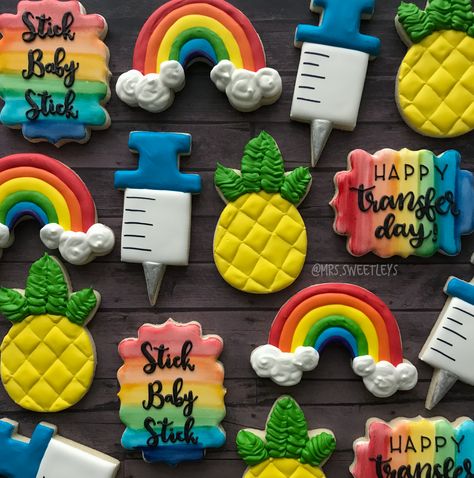 IVF Cookies - Transfer Day - Infertility - Gay Pride - Stick Baby Stick Ivf Baby Shower Ideas, Healthcare Cookies, Ivf Pregnancy Announcement, Royal Cookies, Thank You Cookies, Cookie Sets, Ivf Pregnancy, Ivf Journey, Ivf Baby