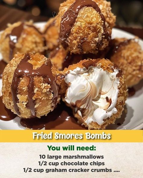 Fried Smores, Large Marshmallows, Easy Home Recipes, Grandma Cooking, Creative Snacks, Candy Treats, Dessert Dips, S'mores, Pancake Batter