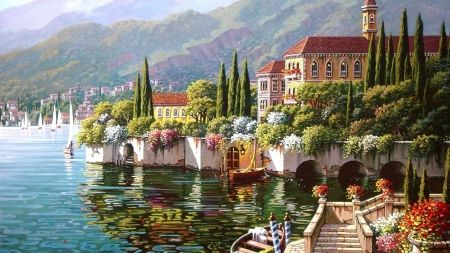 Lake Como,Italy - Desktop Nexus Wallpapers Lac Como, Wallpaper Estetika, Italy Painting, Lake Como Italy, Albrecht Durer, City Painting, Italy Aesthetic, Aesthetic Desktop Wallpaper, Summer Wallpaper