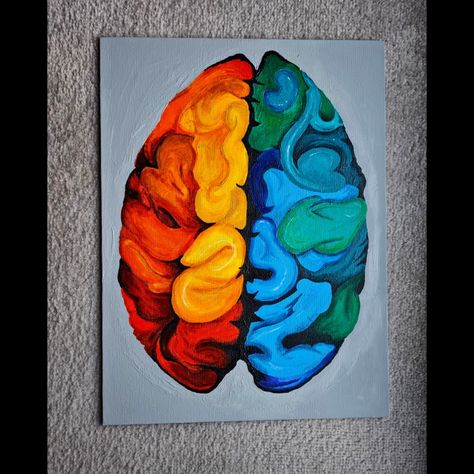 Brain Painting Acrylic, Brain Art Drawing, Anatomy Painting, Power Painting, Brain Painting, Brain Drawing, Koi Painting, Brain Art, Brain Power