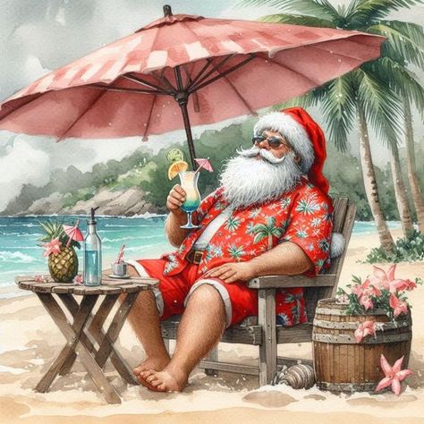 Tropical Santa Claus, Santa At The Beach, Cruise Magnets, Tropical Santa, Christmas Toppers, Miniature Bakery, Christmas Topper, Summer Christmas, Tropical Christmas