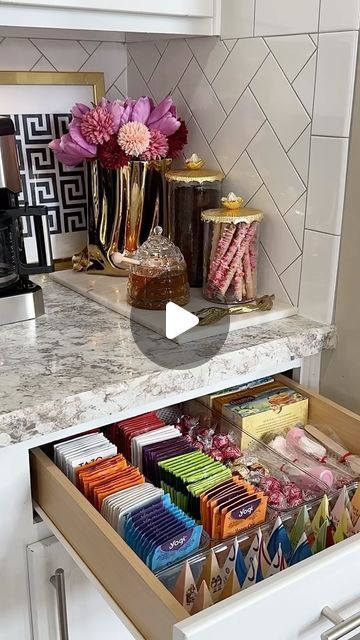 Peggy on Instagram: "Coffee/Tea Station Refresh! 

Gave my coffee/tea station some love 💕 my hubby LOVES coffee. I’m more of a tea girl. I occasionally drink coffee.

Are you Team COFFEE or Team TEA?

Comment COFFEE STATION if you want a link to everything!

:
:
:
:
:
:
:
:
:
:
:
:
:
:
:
:
:

#teastation #onepearcourt #glamdecorista #coffeestation #inspire_me_home_decor #farahjmerhi #drawerorganization #homeorganiser #thehomeedit #amazonhome #drawerorganizers #homeorganizationtips #homeorganising #homeorganizationtips #coffeemugcollection" Tea Coffee Station Kitchen, Tea Bar Ideas Kitchen Counter, Tea And Coffee Drawer, Coffee Station Ideas Countertop Small, Coffee Tea Bar Ideas, Coffee Bar In Bedroom Master Suite, Coffee Shelf Ideas, Tea And Coffee Organization, Hot Tea Station