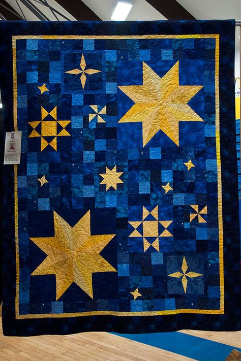 Quilt Stars Block, Space Themed Quilt Patterns, Space Quilts Ideas, Night Sky Quilt Pattern, Celestial Quilt Pattern, Space Quilt Pattern, Celestial Quilt, Night Sky Quilt, Space Baby Quilt