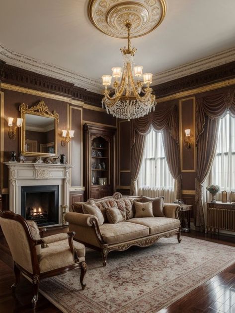 Royal Living Room Designs, Light Victorian Living Room, Modern Vintage Home Aesthetic, Old Money House Interior Living Room, Old Victorian Living Room, Old Fashioned Living Room, Vintage Sofa Living Room, Victorian Homes Aesthetic, Victorian Room Aesthetic