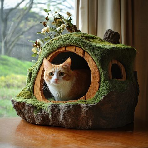 The Hobbit Home Cat Bed is a cozy, hobbit-inspired retreat for your feline friend. With its rounded design, faux grass roof, and a circular entrance, it mimics a charming hobbit house. The plush interior provides comfort, making it the perfect hideaway for your cat to curl up and relax. Cat Hobbit House, Hobbit Apartment, Litter Box Diy, Circular Entrance, Hobbit Home, Diy Litter Box, Fantasy Room, Grass Roof, Stormy Skies