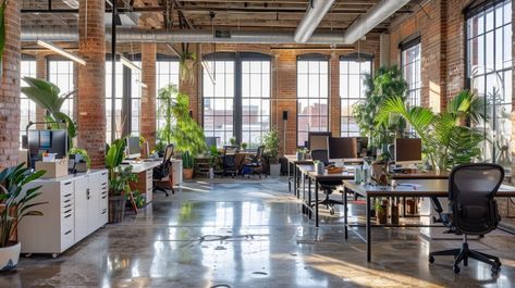 15 Industrial Warehouse Room Designs - Marry Design Office In Warehouse, Converted Warehouse Home, Warehouse Art Studio, Warehouse Makeover, Modern Industrial Office Space, Warehouse Home Converted, Warehouse Interior Design, Luxury Warehouse, Warehouse Office Space