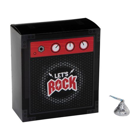 Crank up the music, it's time to party! This treat box is designed just like an amplifier and is perfect for rock n' roll-themed birthday parties and events. Fill them with candy and small party favors and send one home with each party guest. Find tableware, decorations and more party supplies for your rock star on this website! Cardstock. 4 1/2" x 2 1/4" x 5" © OTC Rock And Roll Party Favors, Heavy Metal Party Ideas, Rockstar Party Ideas, Small Party Favors, Rock Baby Clothes, Rock And Roll Birthday, Rock N Roll Party, Rock Star Party, Small Party