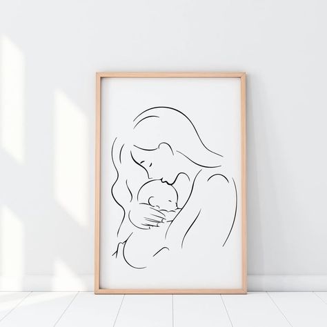 Mother Holding Baby | Mother and Baby Line Art | Mother's Day Gifts | Nursery Wall Art | Mother and Newborn |  Line Drawing Mother and Bab Mom And Baby Line Art, Motherhood Drawing, Cookie Projector, Mother And Baby Paintings, Baby Line Art, Mother Holding Baby, Newborn Art, Newborn Mom, Boho Painting