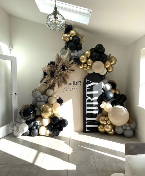 Men 30th Birthday Decorations, 40th Bday Decorations For Men, Black And Beige Balloon Garland, 30th Balloon Arch, 30 Bday Ideas Turning 30 For Men, Monochromatic Balloon Garland, Masculine Balloon Garland, 30th Backdrop Ideas, 50th Backdrop Ideas