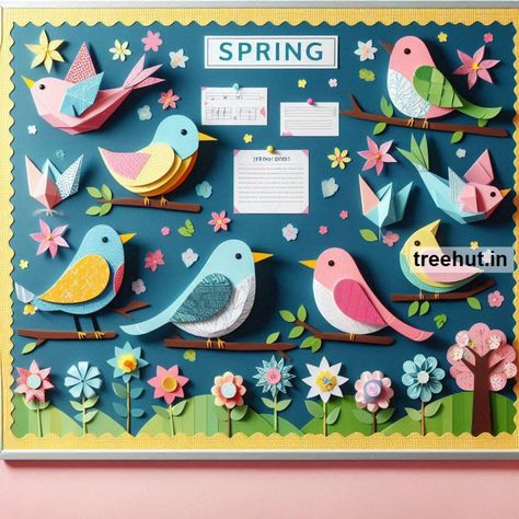 Bird Bulletin Board Ideas Wall Hangings For Classroom Decoration, Softboard Ideas School, Bird Bulletin Board Ideas, Creative Chart Ideas, Orientation Board Ideas, Softboard Decoration Ideas, Softboard Decoration Ideas For School, Class Board Decoration Ideas, Notice Board Decoration Ideas School