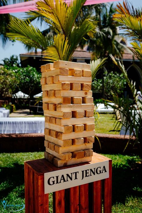 Mehendi Games Ideas, Mehendi Games, Big Jenga, Rangla Punjab, Life Size Jenga, Giant Jenga Game, Board Game Wedding, Festival Themed Party, Jenga Game