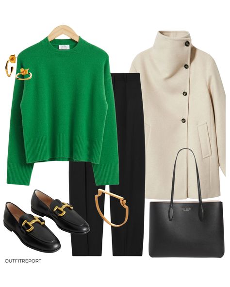 Outfit Jersey Verde, Green Trousers Outfit, Cashmere Sweater Outfit, Green Sweater Outfit, Green Top Outfit, Winter Sweater Outfits, Color Combos Outfit, Beige Outfit, Outfit Mujer