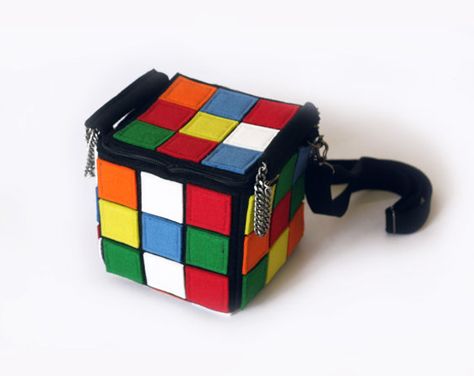 Rubik's Cube felt handbag | krukrustudio Geek Home Decor, Funky Purses, Rubix Cube, Felted Handbags, Unique Handbags, Rubik's Cube, Novelty Bags, Craft Bags, Quirky Gifts