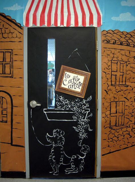 my art room door way French Classroom Decor, Art Room Doors, Classroom Images, Cassie Stephens, French Theme, School Doors, French Classroom, Door Decorations Classroom, Class Decoration