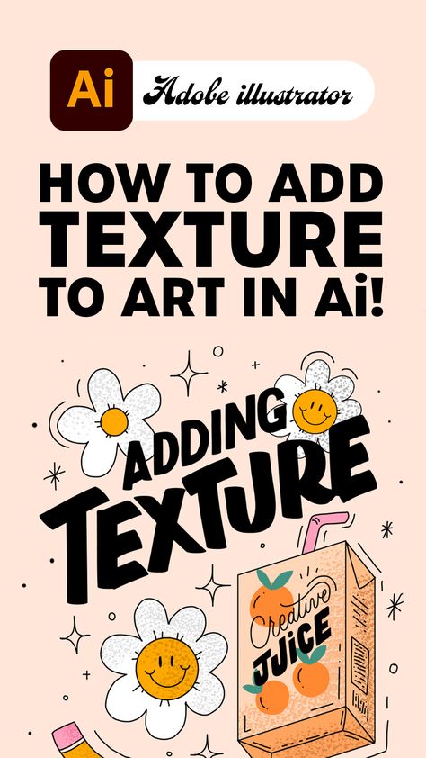 Learn how to add texture to you artwork or handlettering in Adobe Illustrator by creating a simple scatter brush! Illustrator Practice Ideas, How To Draw In Adobe Illustrator, Adobe Illustrator Art Tutorials, Graphic Design Illustrator Tutorials, Fonts For Adobe Illustrator, Texture On Illustrator, Adobe Illustrator Prompts, Adobe Illustrator Artwork Digital Art, Simple Illustrator Design