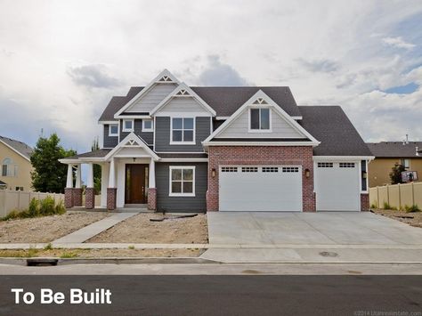 I LOVE these house colors; red brick, gray and cream hardie siding with white trim.  ♥ Grey Exterior House Colors, Red Brick Exteriors, Gray Brick, Grey Siding, Two Story House, Exterior House Color, Exterior Paint Color, Red Brick House, Brick Exterior House