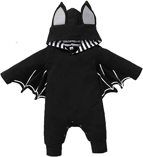 PRICES MAY VARY. Snap closure---Easy to put on/off or change diapers Material---Made of high-quality cotton fabric. It is warm, soft and not irritative baby’s skin soft and comfortable for your baby. Design---Adorable bat cosplay outfits, black solid color, long sleeve crew neck bodysuit with ear hat Occasion---Suitable for Halloween, photography, playing outside or other occasions Age Grading: 0 months+ The baby clothes are a high-quality cotton and made for 0-18 months baby girls and boys. A good choice for a baby Halloween gift.

 Exquisite batwing sleeve
With a cute design, sleeves like a bat, you'll get a lot of compliments on Halloween Eve.

Snaps at the Bottom for Easy Diaper Change

Perfect for birthday, daily wear, party, picnic and photo shoot, playwear / homewear for your baby, Toddler Bat Costume, Knitted Bat, Festa Hotel Transylvania, Bat Halloween Costume, Newborn Halloween Costumes, Hoodie Romper, Gothic Baby, Halloween Romper, Newborn Halloween