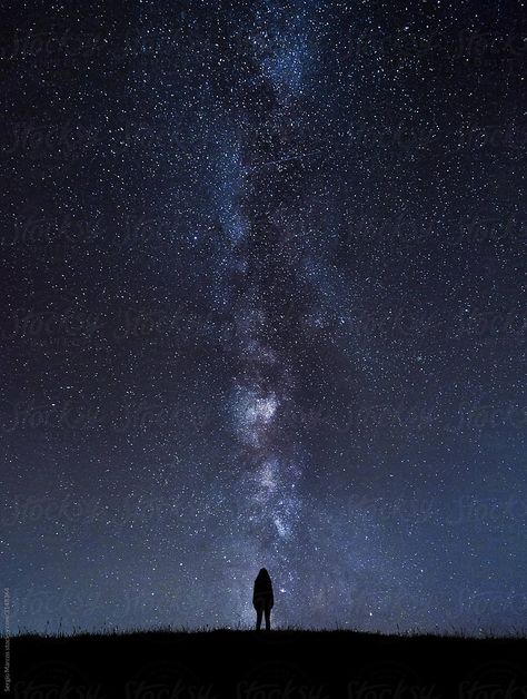 Silhouette Of Unrecognizable Person Standing Under Cosmic Sky At Night | Stocksy United Under Stars Aesthetic, Stars Aesthetic Night Skies Wallpaper, Stary Night Sky Aesthetic, Aesthetic Space Pictures, Person Silhouette Standing, Night Person Aesthetic, Night Stars Photography, Under The Stars Aesthetic, Sky Stars Aesthetic