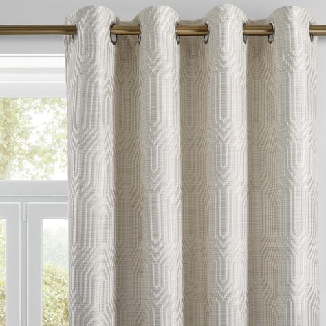 PRICES MAY VARY. Jacquard-Woven Modern Curtain: These Blackout Curtains are crafted from unique jacquard fabric, which consist of geometric pattern design with thick double-layer fabrics curtain liner. The perfect merge between Modern/Contemporary style and high capability! Energy Efficient: The four-layer liner design keeps light and noise out, allows you a peaceful sleep during the daytime as well as the night, especially for people who needs to adjust time difference and shift work. The warm Mid Century Modern Bedroom Curtain Ideas, Modern Dining Room Curtain Ideas, Large Window Coverings Living Rooms, Dining Room Drapes Modern, Curtains With Cream Couch, Curtains For Master Room, Neutral Living Room Curtain Ideas, Drapes For Living Room Ideas Color Schemes, Dinning Room Curtain Ideas Window