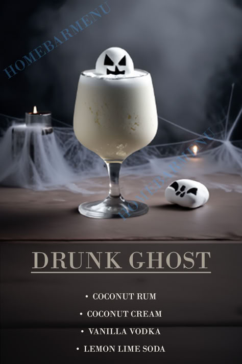 Drunken Ghost Cocktail, Drunk Ghost Cocktail, Cocktails Aesthetic Recipe, Drunk Ghost Drink, Horror Themed Alcoholic Drinks, Cocktail Ideas Party, Spooky Drinks Alcohol, Simple Alcoholic Drinks, Halloween Alcoholic Drinks