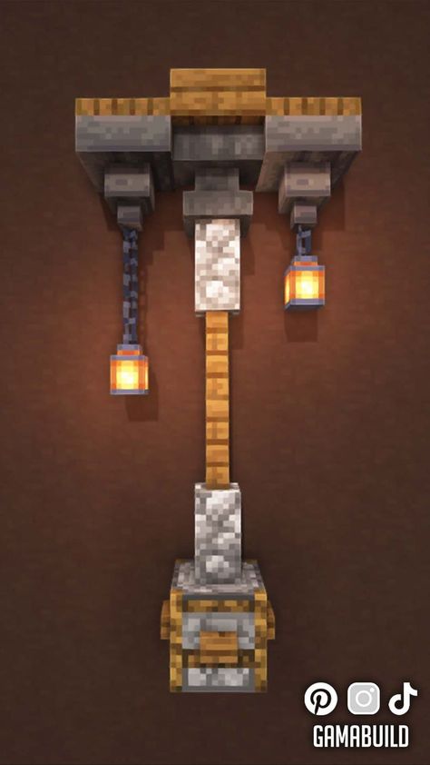 Mc Lamp Ideas, Minecraft House Ideas Unique, Lamp Post Design Minecraft, Minecraft Streetlight Design, Mincraft Lamppost, Lantern Design Minecraft, Streetlights Minecraft, Lantern Ideas Minecraft, Minecraft Medieval Furniture