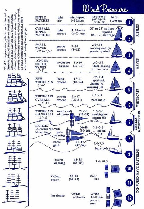 The Beaufort Scale is a measure of wind pressure and sea state that was developed by Admiral Beaufort of the British Navy. Sailing Terms, Beaufort Scale, Sailing Lessons, Navi A Vela, Sailboat Living, Sail Life, Sailing Adventures, Boat Stuff, Sailing Boat