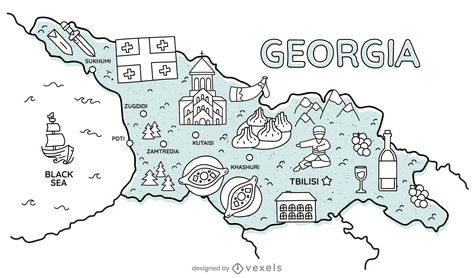 Georgia cultural map Georgia Drawing, Georgia Regions, Graphic Mountain, Georgia Trip, Georgia Art, Batumi Georgia, Georgia Map, Georgia Country, Travel Poster Design