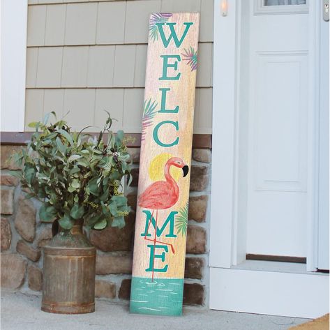 PRICES MAY VARY. Highest Quality Materials: This handcrafted Porch Board Hanging Welcome Sign and Porch leaner is made of a specially developed, 100% weatherproof, composite material that will not rot, warp, or fall apart with rain. It is printed with weatherproof UV Inks that won’t fade, peel or crack. It measures 8” high x 46.5” wide x .4” thick, weighs 3.5 lbs. and is designed for both Outside and Inside home, door and porch decoration use. Beautifully Crafted Sign for Every Occasion: Our ver Wood Front Porch Signs, Cute Welcome Signs, Flamingo Welcome Sign, Summer Welcome Sign, Welcome Sign Porch, Painting Strokes, Front Porch Deck, Porch Leaners, Porch Wall Decor